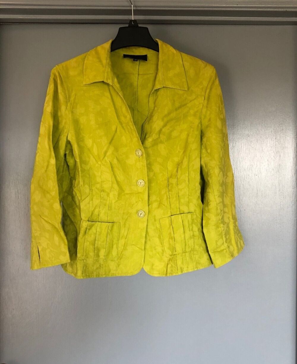 Evan Piccone green linen blend jacket size 12P button front pockets